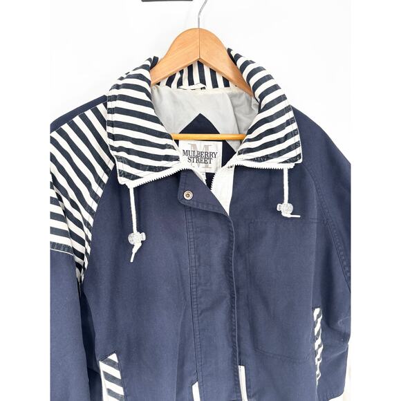 Mulberry Street Vintage 80's Nautical Striped Front Zip Hooded Jacket Size M - Picture 4 of 11